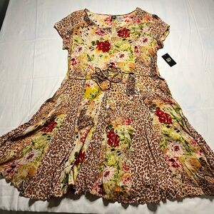 NWT Bila Women’s Dress Large Animal Print Artsy Fit And Flare Boho Flowy Resort